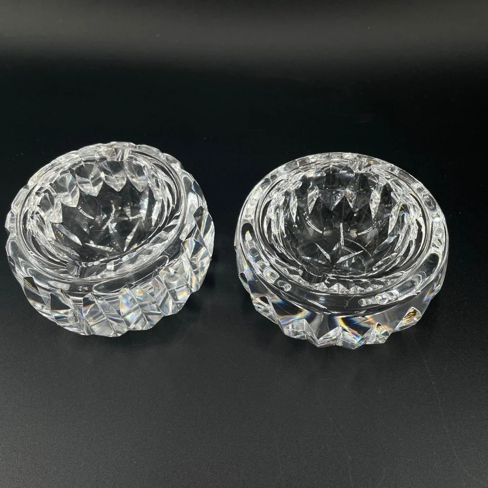2 Waterford Crystal Signed Ashtrays Alana Trinket Dish Tea Light Holder Vintage
